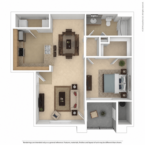 Floor plan for 1 bed, 1 bath, 794 sqft